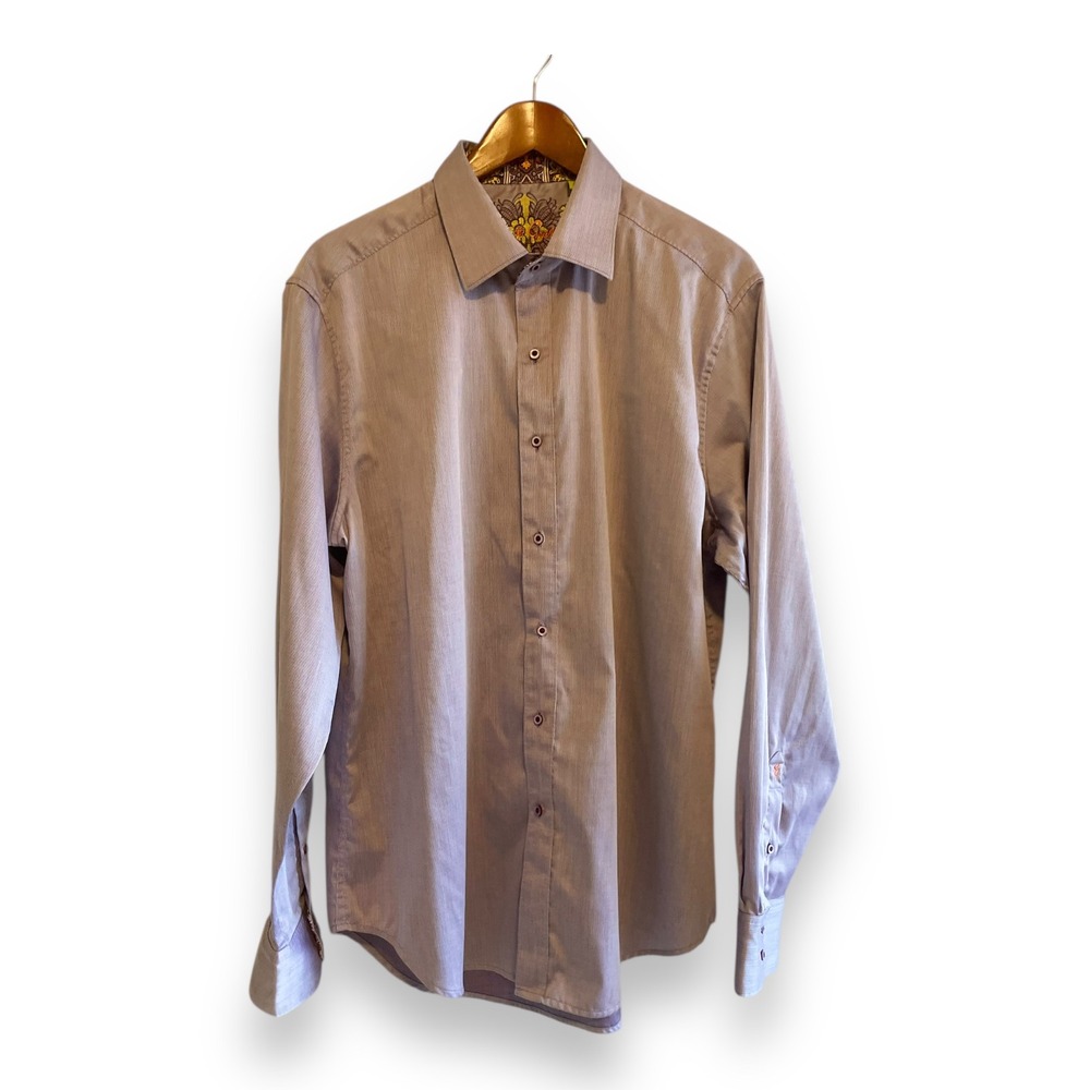 Robert Graham XL Classic Fit Lavender Stripe Button Down Shirt Paisley Flip Cuff